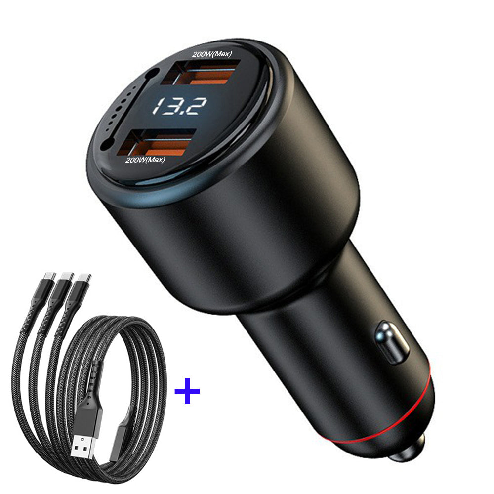 P6J 12V-24V Car Dual 100W USB Fast Phone Charger with iP+Micro+USB-C Cable P6J 12V-24V Car Dual 100W USB Fast Phone Charger with iP+Micro+USB-C Cable
